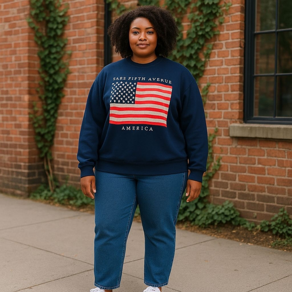 Saks Fifth Avenue Navy Sweatshirt‎ with American Flag